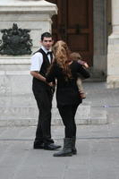 autumn, day, diffuse, diffused light, eye level view, Malta, mother and child, natural light, standing, talking, waiter