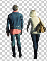 back, casual, caucasian, couple, cutout, cutout couples, cutout people, day, eye level view, sunny, walking