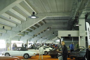 car, casual, classic car, day, exhibition, eye level view, France, group, indoor lighting, interior, lamp, Nice, people, Provence Alpes Cote D