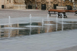 autumn, day, diffuse, diffused light, eye level view, fountain, Malta, natural light, pavement