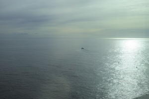 afternoon, Cirrostratus, cloudy, day, elevated, haze, looking down, Monaco, Monte Carlo, Monte-Carlo, museum, overcast, seascape, sky, sun glare, top-down perspective, water, winter