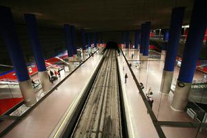 artificial lighting, elevated, Madrid, platform, railway, Spain, station