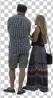 back, casual, caucasian, couple, cutout, cutout couples, cutout people, day, diffuse, diffused light, eye level view, standing, summer