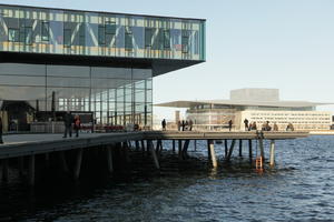 building, canal, Copenhagen , day, eye level view, facade, glass, group, people, pier, sunny, walking, winter, winter