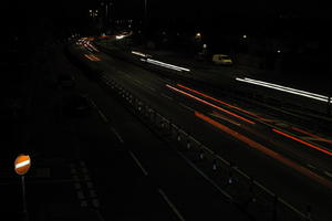 artificial lighting, car lights, city lights, elevated, England, evening, London, night, outdoor lighting, road, The United Kingdom, urban, winter