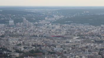 aerial view, autumn, city, cityscape, day, diffuse, diffused light, France, Ile-De-France, Paris, stadium