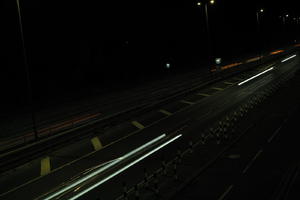 artificial lighting, car lights, city lights, elevated, England, evening, London, night, outdoor lighting, road, The United Kingdom, urban, winter