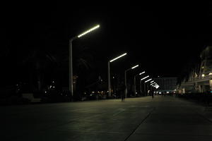 artificial lighting, Croatia, eye level view, lamppost, lowered, night, outdoor lighting, pavement, Split, Splitsko-Dalmatinska, winter