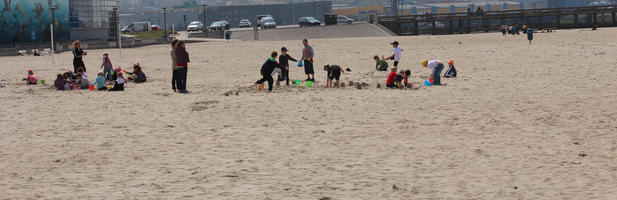 beach, Boulogne-sur-Mer, children, day, eye level view, France, group, Nord-Pas-de-Calais, people, playing, spring, sunny