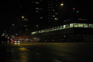 artificial lighting, building, Copenhagen , Denmark, eye level view, Kobenhavn, night, outdoor lighting, street