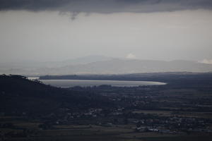 ambient light, Cortona, day, elevated, Italia , natural light, overcast, overcast, sky, storm, summer, Toscana, town, valley