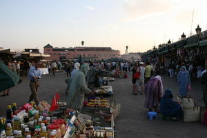 autumn, dusk, eye level view, group, market, Marrakech, Marrakesh, middleastern, Morocco, people, square