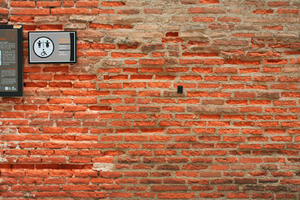 brick, day, natural light, sign, texture, wall