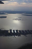 aerial view, coastline, dusk, Manhattan, New York, The United States