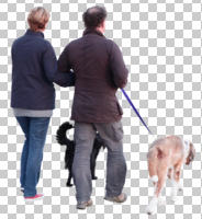 back, casual, couple, cutout, cutout groups, cutout people, day, diffuse, diffused light, dog, eye level view, people, spring, walking