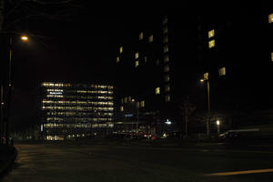 artificial lighting, building, Copenhagen , Denmark, eye level view, Kobenhavn, night, outdoor lighting, street