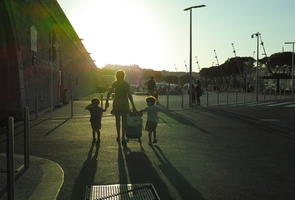 Antibes, day, dusk, eye level view, France, group, mother and child, people, Provence Alpes Cote D