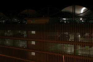 airport, artificial lighting, elevated, eye level view, louvres, Madrid, night, parking, Spain