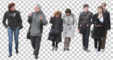 casual, caucasian, cutout, cutout groups, cutout people, day, eye level view, front, group, natural light, people, walking, winter