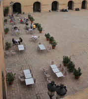 autumn, Barcelona, cafe, Cataluña, day, diffuse, diffused light, elevated, furniture, potted plant, Spain, square