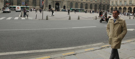 autumn, day, diffuse, diffused light, eye level view, France, front, group, Ile-De-France, man, natural light, Paris, people, street, walking