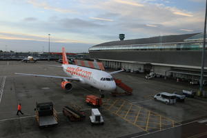 airplane, airport, day, elevated, England, London, terminal, The United Kingdom, transport, van