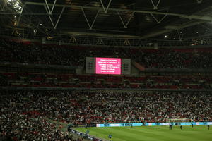 artificial lighting, ceiling, crowd, display, elevated, England, football pitch, London, people, stadium, The United Kingdom