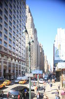 building, car, day, elevated, facade, Manhattan, New York, people, skyscraper, standing, street, summer, sunny, taxi, The United States, walking