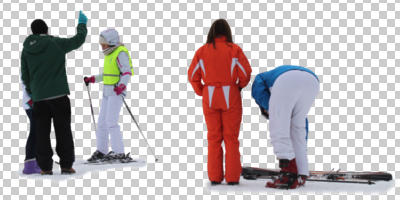 cutout, cutout groups, cutout people, day, diffuse, diffused light, eye level view, group, people, skiing, sporty, standing, winter