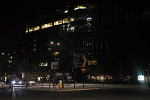 artificial lighting, building, city lights, England, eye level view, London, night, spring, street, The United Kingdom, urban