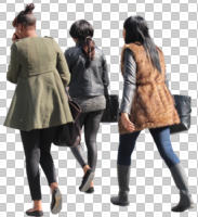 back, black, casual, cutout, cutout people, cutout women, day, eye level view, sunny, walking, winter, woman