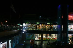 artificial lighting, Canarias, elevated, Las Palmas, night, outdoor lighting, retail, shop, shopfronts, Spain, summer