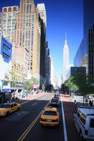 building, car, day, elevated, facade, Manhattan, New York, skyscraper, street, sunny, taxi, The United States