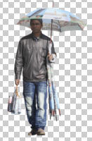 asian, casual, cutout, cutout men, cutout people, day, eye level view, front, male, man, spring, sunny, umbrella, walking