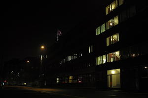 artificial lighting, building, Copenhagen , Denmark, eye level view, Kobenhavn, night, outdoor lighting, residential, street