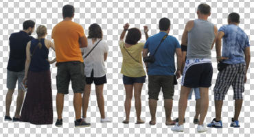 casual, cutout, cutout groups, cutout people, day, diffuse, diffused light, eye level view, group, people, standing, summer