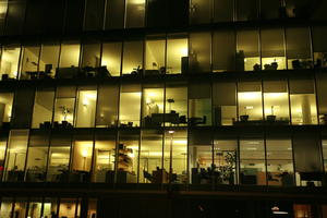 artificial lighting, below, England, facade, London, night, office, office building, The United Kingdom