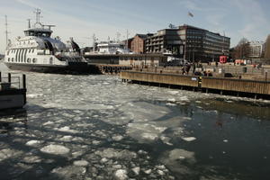 day, eye level view, harbour, ice, Norway, Oslo, ship, sunny, winter