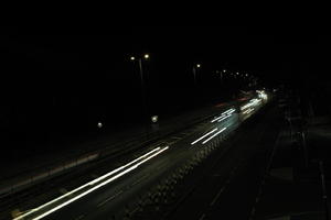 artificial lighting, car lights, city lights, elevated, England, evening, London, night, outdoor lighting, road, The United Kingdom, urban, winter