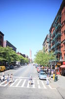 building, car, crossing, day, elevated, Manhattan, New York, people, street, summer, sunny, The United States, tree, vegetation, walking