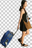 asian, casual, cutout, cutout people, cutout women, day, eye level view, female, luggage, side, summer, sunny, walking, woman