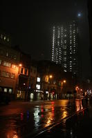 artificial lighting, cityscape, dark, England, eye level view, London, night, skyscraper, street, The United Kingdom