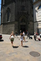 Barcelona, building, Cataluña, day, direct sunlight, eye level view, group, people, Spain, spring, street, summer, sunny, woman