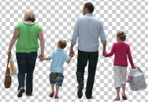 back, casual, caucasian, cutout, cutout groups, cutout people, day, eye level view, family, group, people, summer, sunny, walking