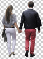 back, caucasian, couple, cutout, cutout couples, cutout people, day, diffuse, diffused light, eye level view, people, spring, walking