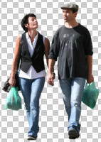 casual, couple, cutout, cutout couples, cutout people, day, eye level view, front, sunny, walking