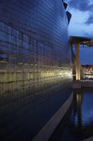 artificial lighting, Bilbao, building, evening, eye level view, facade, Guggenheim Museum, museum, Pais Vasco, Spain, wall