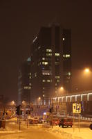 artificial lighting, building, eye level view, night, Poland, Poznan, snow, street, Wielkopolskie