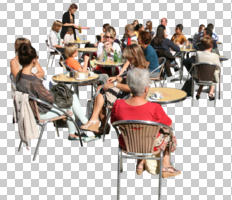 cafe, casual, cutout, cutout groups, cutout people, day, eye level view, furniture, group, natural light, people, sitting, summer, sunny