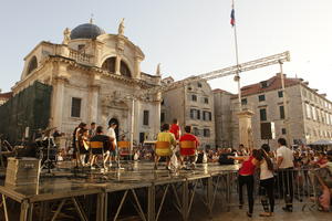 bright, Croatia, day, Dubrovacko-Neretvanska, Dubrovnik, eye level view, group, musician, people, performer, square, stage, summer, sunny